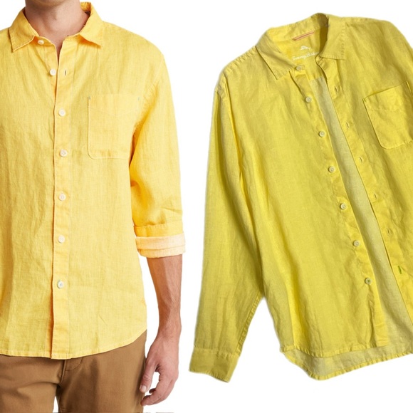 Tommy Bahama 100% Linen Yellow Button Up Shirt - Picture 1 of 11